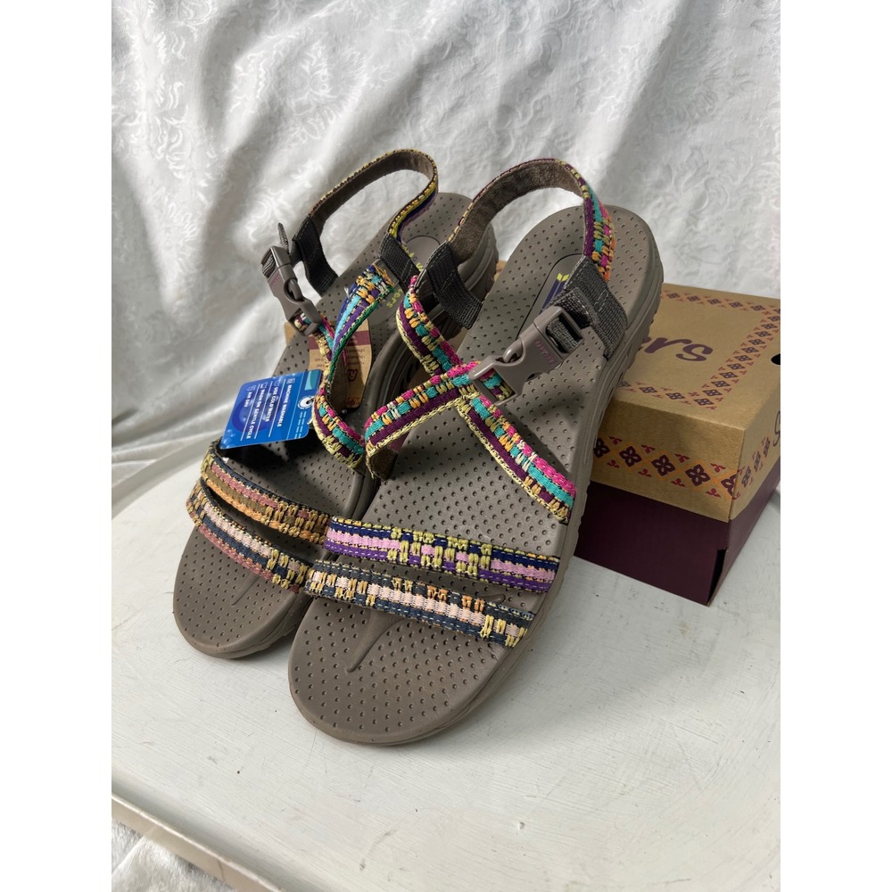 Skechers Reggae Slim Vacay Taupe Multi Strappy Sandals 41113 Womens 11